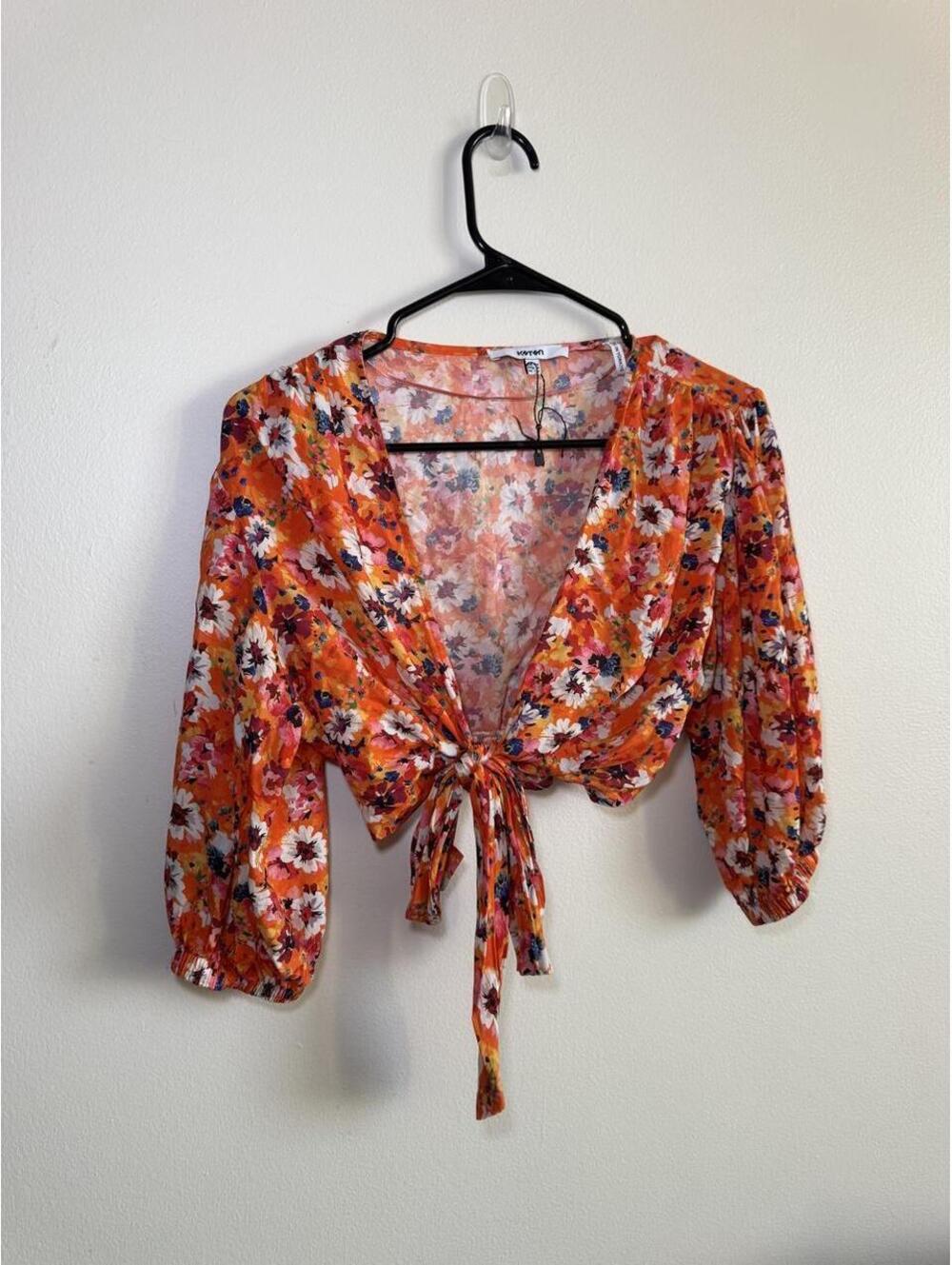 Koton Brand Orange Floral Blouse With Front Tie PTP 19 GC